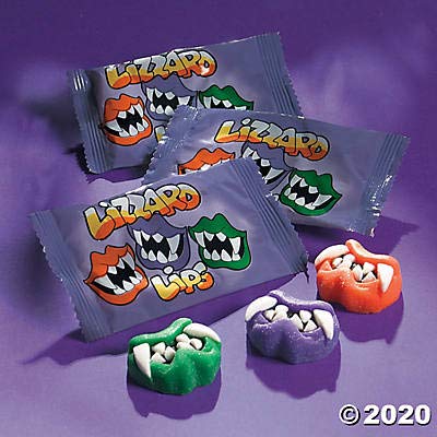 Fun Express Gummy Lips Candy Sour with Monster Teeth - 42 Pieces of Vampire, Lizard, And Monster Fun Creepy and Delicious - Watermelon, Grape, and Orange Flavored Sour Lips Gummies Treats