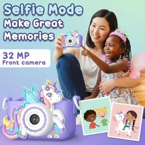 Image of MAVOKIS Kids Digital Camera for Girls & Boys 3-9 Years,Unicorn Silicone Cover,1080P HD Video Camcorder, Selfie,Games,Photo Frames,2.0 Inch Screen,Rechargeable Battery,SD Card(Not Included),Purple