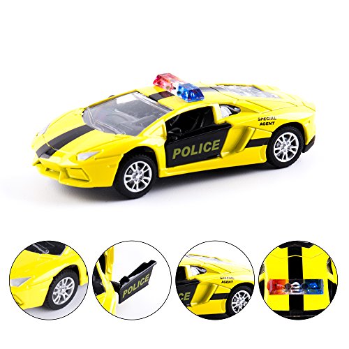 Kidami Die Cast Metal Little Toy Cars Set Of 5, Openable Doors Pull Back Car Gift Pack For Kids (Police Car) #TOP6