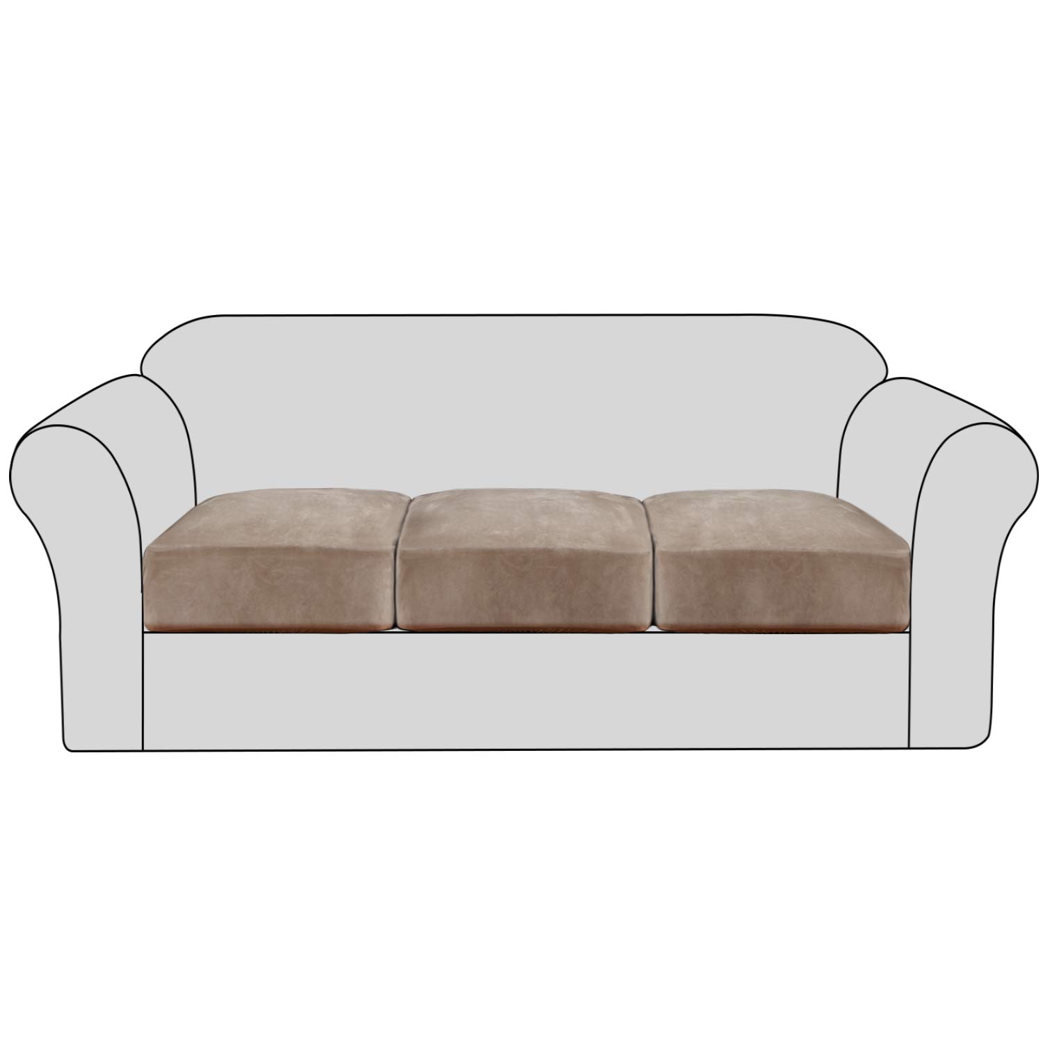 H.VERSAILTEX Velvet Stretch Couch Cushion Cover Plush Cushion Slipcover for Chair Loveseat Sofa Cushion Furniture Protector Seat Cushion Sofa Cover with Elastic Bottom Washable (3 Packs, Taupe)