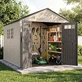 Aoxun 8x10 Ft Outdoor Storage Shed with Floor, Large Resin Outdoor Shed with Lockable Door & Windows, Garden HDPE Sheds for Lawn Tools, Pool Supplies & Bikes