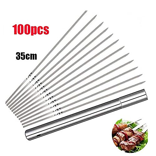 Durevole 100/50 pezzi Spiedini per barbecue piatti in acciaio inossidabile riutilizzabili bbq Stick per aghi per attrezzi da picnic da campeggio all'aperto con scatola di immagazzinaggio per barbecu