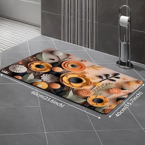 Image of SITTELLA Rubber 2 Pieces Anti-Skid Water Soaking 3D Yellow Flower Print Bathroom Mat, Water Absorbent Mat (40x60cm) (Yellow Flower Print) Rectangular