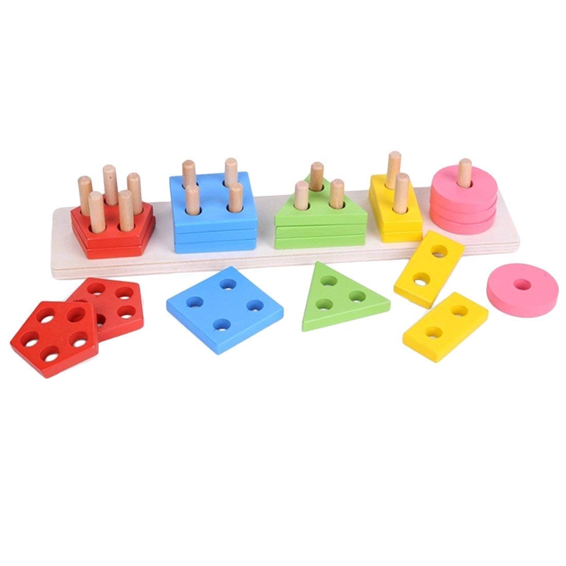e shopping wooden geometric shape matching 5 column blocks educational & learning toys,wooden geometric shape sorter puzzle (Multi color,Pack of 21 Pcs) (B07R6XG24L) Amazon Price History, Amazon Price Tracker