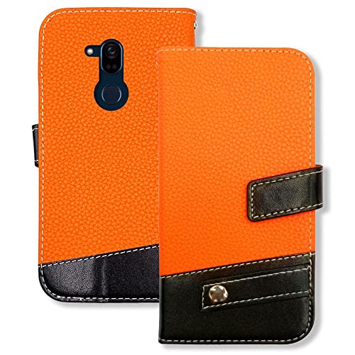 sslink Android One X5 対応 手帳型 ケース (オレンジ) PU レザー バイカラー ツートン シンプル イヤホンホルダー付き おしゃれな ダイアリータイプ カード収納 ストラップホール カバー スマホ スマートフォン
