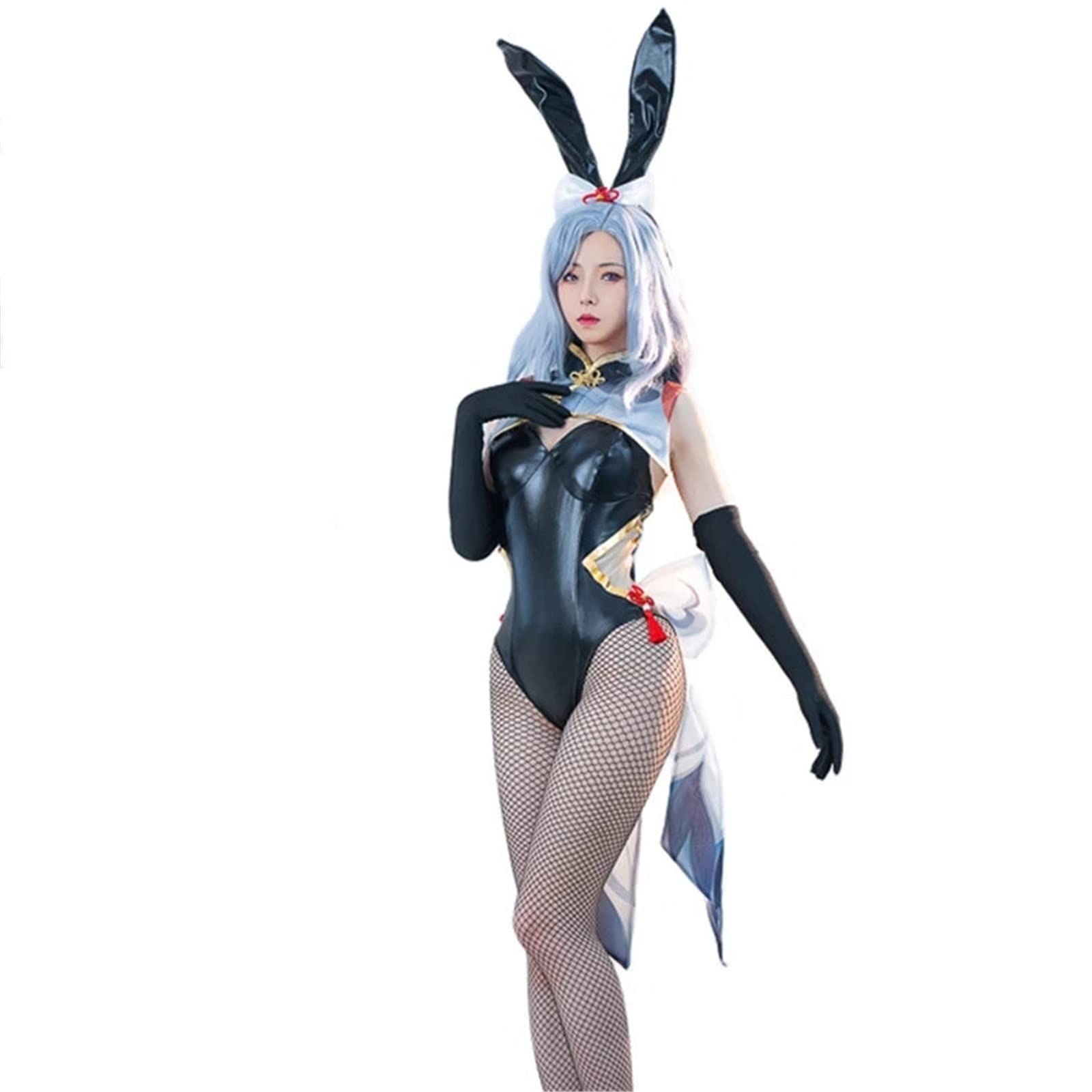 AwwwCos Game Genshin Impact Shenhe Cosplay Costume Bunny Girl Sexy Women Jumpsuit Shenhe Bikini Socks Halloween Outfit