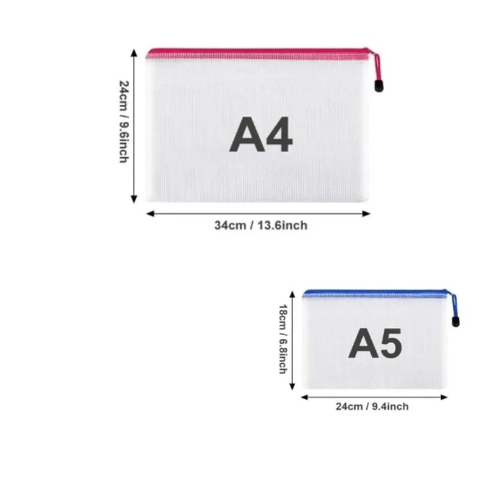 Lot de 24 pochettes zippées A4 A4 en maille transparente à fermeture éclair multi-usages pour le bureau, la maison, les cosmétiques, les fournitures