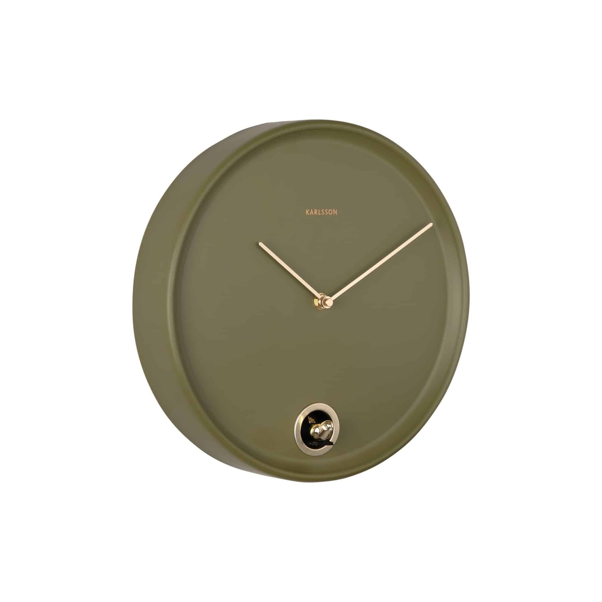 Horloge coucou Karlsson Esencia verte en métal de 30cm pour décorer le salon