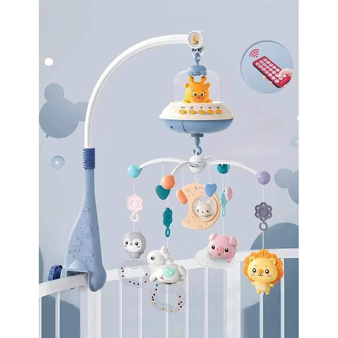 Mobile musical pour lit avec projection de lumière et de musique pour nourrissons, jouet télécommandé pour nouveau-né (piles non requises)