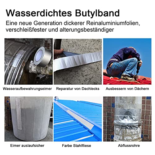 BOMEI PACK Butylband - Wasserfestes Klebeband 1.5mm x 50 mm x 5m - Wasserdichtes Dichtband Leckagebeweis - Selbstklebend - Unterwasser Klebeband - Aluminiumfolie Abdichtungsband