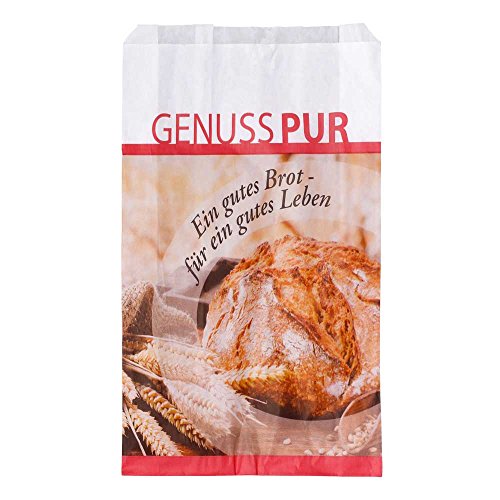 Wertpack 500x Bäckerfaltenbeutel Genuss Pur, Brötchentüten, Kraftpapier, 20 + 7 x 32 cm