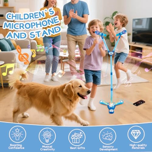 Microphone et support enfants double bleu pour chanter en duo - 6