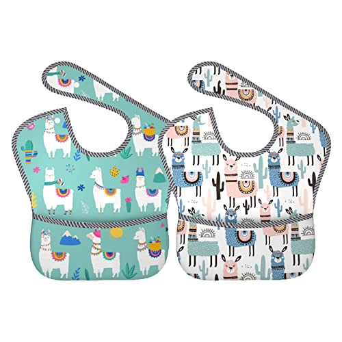 Image of Qwalnely Bibs Baby Stuff 2Packs for 6-24 Months Waterproof Washable Fabric (Llama)