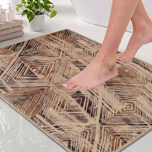 Image of Medallion Vintage Look Carpet for Living Room Bedroom Dining Room | Washable Area Rug with Non Slip TPR Backing | Modern Floor Carpet for Home(Design01-16x24 Inches)
