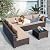 ALAULM 7 Pieces Patio Furniture Set with Coffee Table, Outdoor Sectional with Thick Cushion, All Weather Wicker Rattan Conversation Set for Backyard, Garden, Deck, Sand