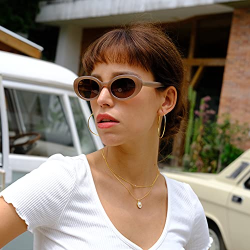 LEMON GRASS Retro Lens Wide Arm Cat-Eye Sunglasses Acetate Oval Frame - Nectarine Frame Grey Lens4