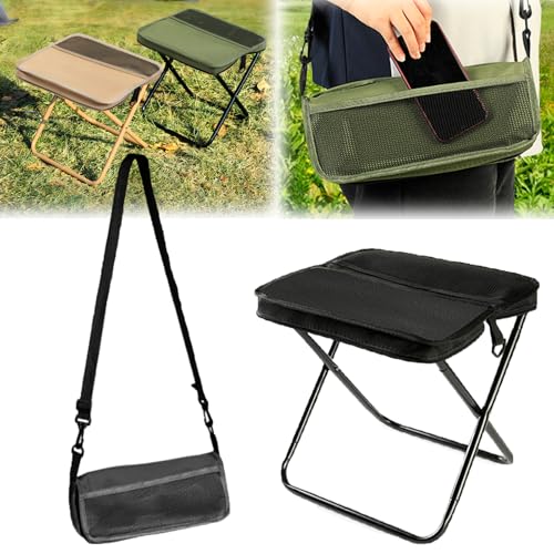 Portable Foldable Backpack Stool,Tiny Foldable Stool which can Turned Into a Satchel,Mountaineering and Hiking Portable Stools with Two Storage Pockets - Truly Free Your Hands (Black, Large)