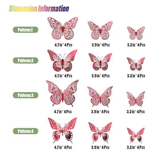 Image of SAOROPEB 3D Butterfly Wall Decor 48 Pcs Blood Red Butterfly Decorations | 4 Styles 3 Sizes, Butterfly Birthday Decorations Butterfly Party Decorations Cake Decorations, Removable Stickers