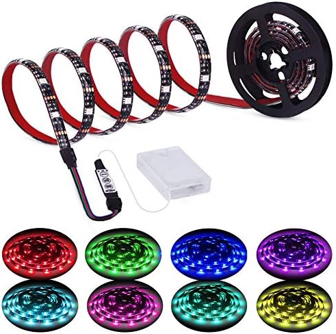 XYOP Led Strip Lights Battery Powered RGB LED Lights Strip Battery Operated Led Battery Lights with 3 Keys Controller Battery Led Strip Rope Lights 2M 6.56ft