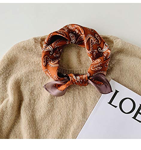 Meisee Pure Natural Mulberry Silk Scarfs Women Small Square Scarf 21" X 21" Breathable Lightweight Neckerchief Printed Headscarf (A30 Caramel Colour) #TOP3