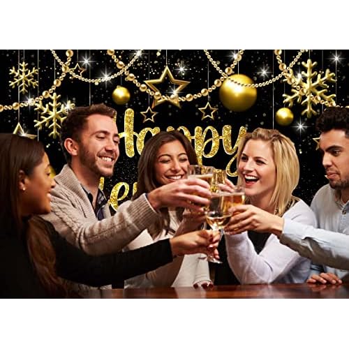 Black and Gold Happy New Year Backdrop 7x5FT Glitter Bokeh Gift ...