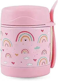 Pote Térmico c/colher - 300ml Hermético - Aço Inox com parede dupla e Isolamento à vácuo - Ideal para Frutas Sopas Papinha Marmita - Quente e Frio (Arco-Íris - Rosa)