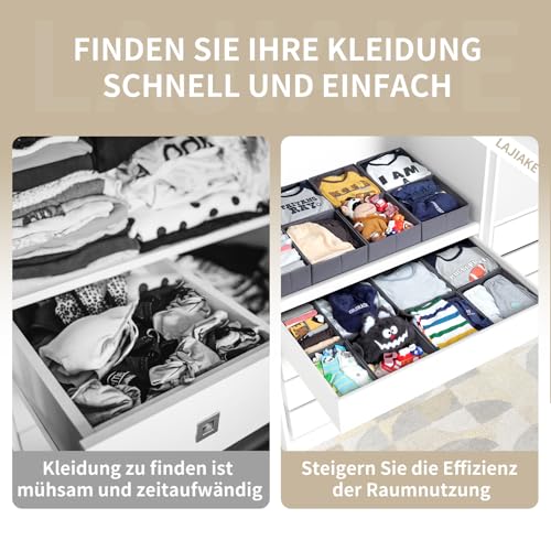 LAJIAKE 16er Set Schubladen Organizer passend für PAX Kleiderschrank 100×58 cm – Faltbar Schubladeneinsatz für Kleidung & Kinderkleidung, modulares Design, stabil, Grau