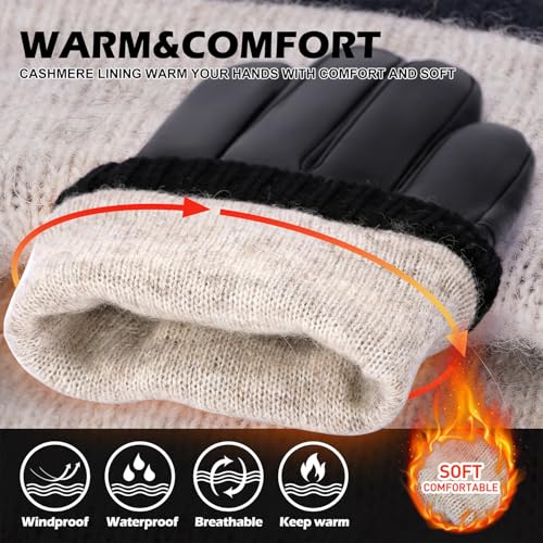 BISON DENIM Herren Winter Lederhandschuhe Warme Kaschmirhandschuhe Handschuhe Touchscreen-Funktion