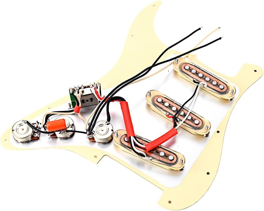 Prewired Loaded Guitar Pickguard 3-Ply SSS Prewired Pickguard with Alnico V Pickups Kit Humbucker Stratocaster/Strat Pickups for Strat Electric Guitars Replacement Parts (101C)