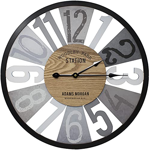 Sorbus Wall Clock Decorative, 24”, Battery Operated, Decorative For Kitchen, Bedrooms, Office Living Room, Silent Analog Clock, Woodley Park Station Text, Rustic Modern Farmhouse Decor, Wooden, Metal #TOP8