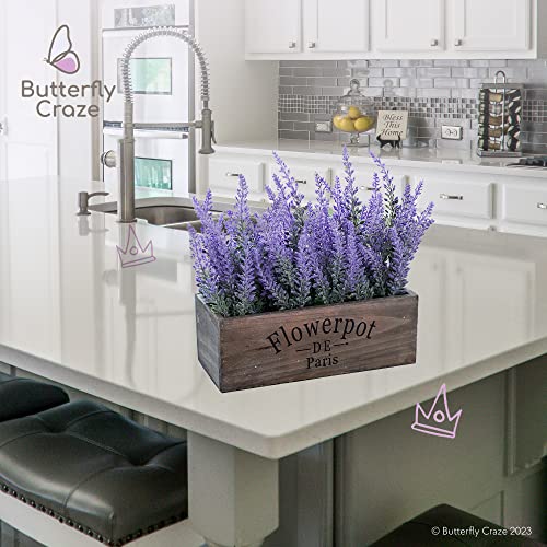 Butterfly Craze Artificial Lavender Plants In Rustic Wooden Planters - Lifelike, Stunning Faux Silk Purple Flowers Perfect For Elevating Your Patio, Home Décor, Or Office, Large Dark Brown Pot #TOP7