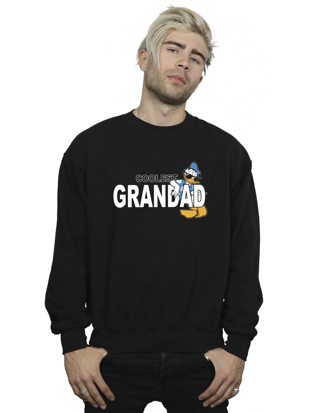Absolute Cult Men's Black Disney Donald Duck Coolest Grandad Sweatshirt Medium