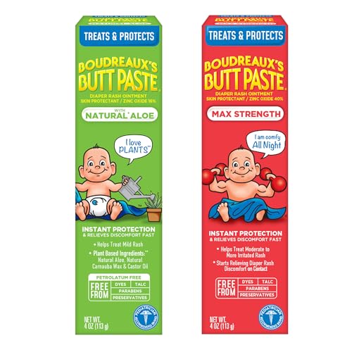 Image of Boudreaux's Butt Paste Diaper Rash Ointment Variety Pack (1-4 oz Maximum Strength, 1-4 oz Natural Aloe)