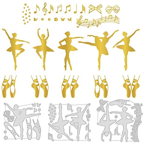 INFUNLY 43pcs Ballet Hot Foil Plate Dancing Girl Glimmer Hot Foil Plates w/Musical Notes for Cards Making DIY Embossing Scrap-booking Decor Cover