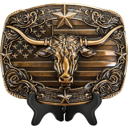 Superkred Mens Belt Buckle Western Cowboy - Texas Bull Western Belt Buckle for Men Cowboy Rodeo Countr Vintage Bull Belts Buckles (Bronze)