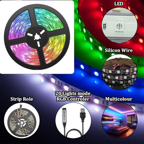 Image of fizzytech USB Powered 5V RGB LED Strip Light 1M with Controller, Multi Color Ambient Backlight for TVs up to 28 Inch, PC and Laptop