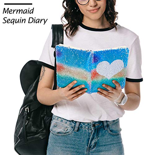 Image of Outus 4 Pcs Sequin Girls Journal Valentines Journal Gift with Color Gel Ink Pens Glitter Notebook Flip Writing Diary for Kids Girl Writing Drawing Travel Gifts(Candy Color,Heart)