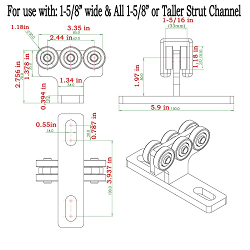 Sktrex 6 Wheel Trolley Assembly Electric Hoist Easy Installation Roller Trolley Silent For Use With Unistrut 1-5/8" Wide And All 1-5/8" Or Taller Strut Channel 2 Pcs #TOP3