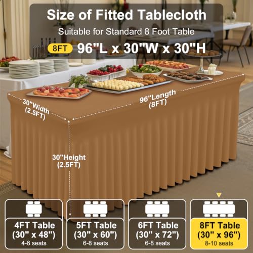 Image of Smiry 2 Pack Spandex Elastic Fitted Table Cloth Skirt for 8FT Table | Stretch Washable Table Cloth, Banquet Table Cover for Wedding, Party, Indoor & Trade Shows, (Brown, 96Lx30Wx30H)