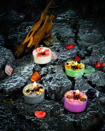 Mixed Tealight Soy Candles with Healing Crystals and Natural Herbs for Aromatherapy and Positive Energy - Image 4