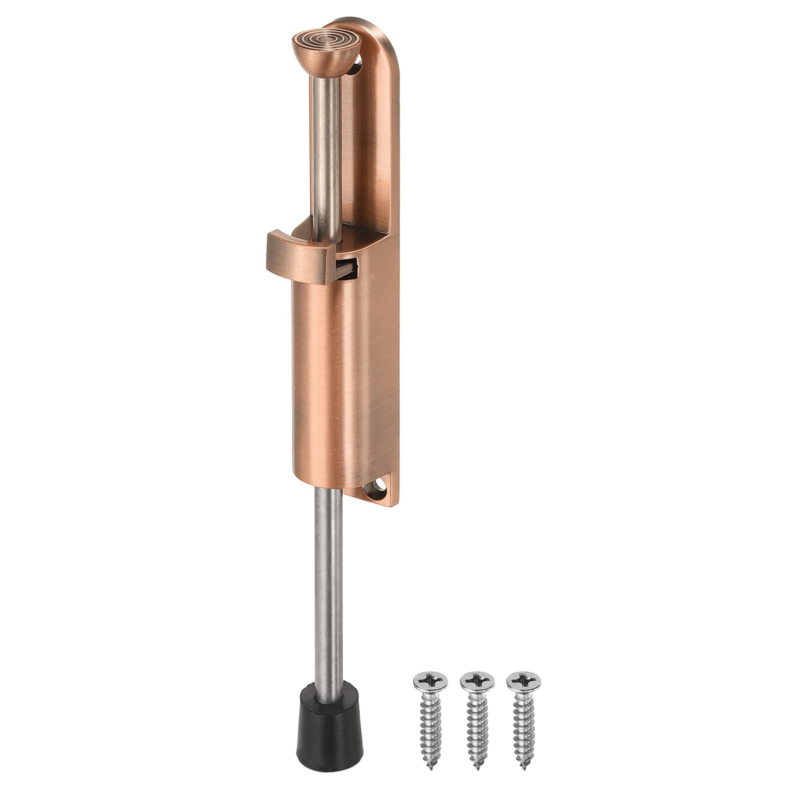 sourcing map Kickdown Door Stop, Zinc Alloy Spring Loaded Telescopic Step On/Off Adjustable Heavy Duty Foot-Operated Door Stop Holder for Ground Gap 0-100mm, Red Bronze