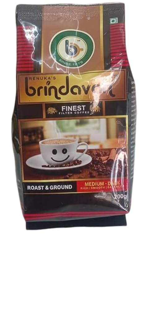 Brindavan Finest Filter Coffee Powder | Special Blend 80% Coffee & 20% Chicory | Medium Dark Roast | Roast & Ground | Rich & Smooth Taste | 500 g