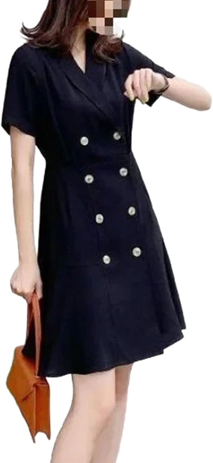 Womens Suit Dress Slimming Waist Double Button Professional Design Knee Length Sweet Dress