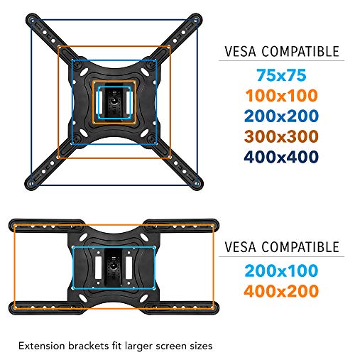 Mount-It! Full Motion Articulating TV Wall Mount for 23–55 Inch LED LCD OLED Flat Screen TVs | Tilt & Swivel Arm Extends 15.6” | VESA 75x75 to 400x400 | 66 lb Capacity | Single Stud Installation by Mount-It! - Image 5