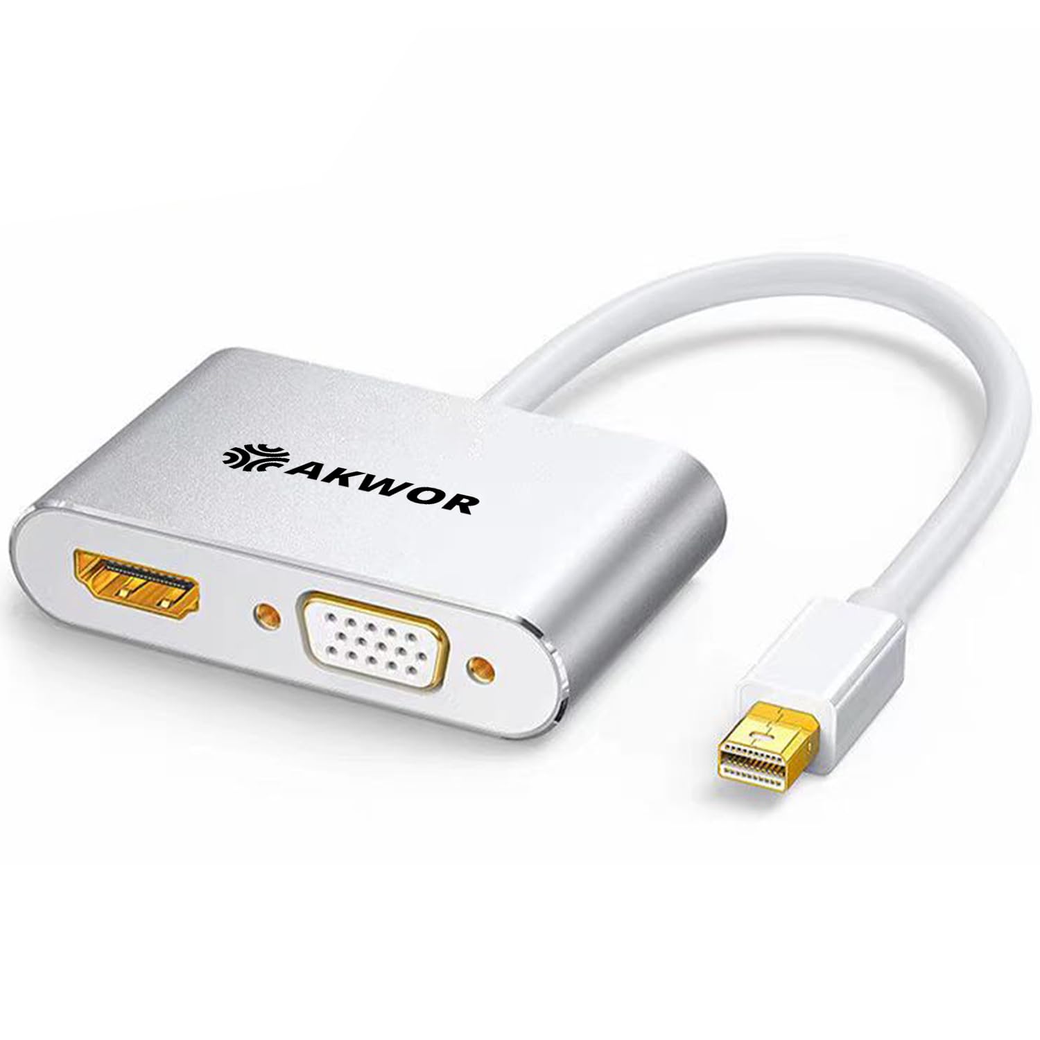 AKWOR 4K Mini Displayport to HDMI VGA Adapter, 2-in-1 Mini DP to VGA + HDMI Compatible with Laoptop(Not Compatible with Thunderbolt)