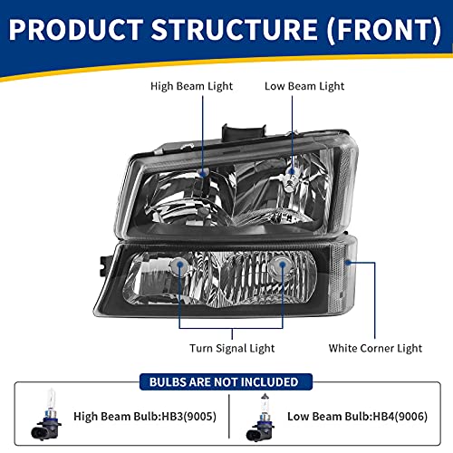 image for AUTOSAVER88 Headlight Assembly kit Compatible with 2003-2006 Chevy Ava