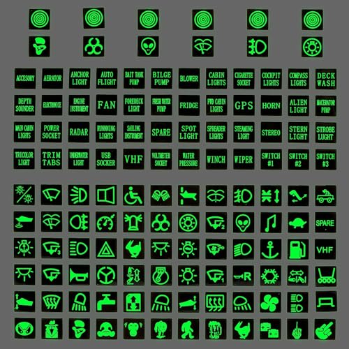 Image of 132PCS Rocker Switch Label Decal for Car Centre Console Switch Circuit Panel Label Luminous Stickers Night Safety Decals Graphic Text Stickers for Boat Truck Camper Dashboard Trailer Headlight Control
