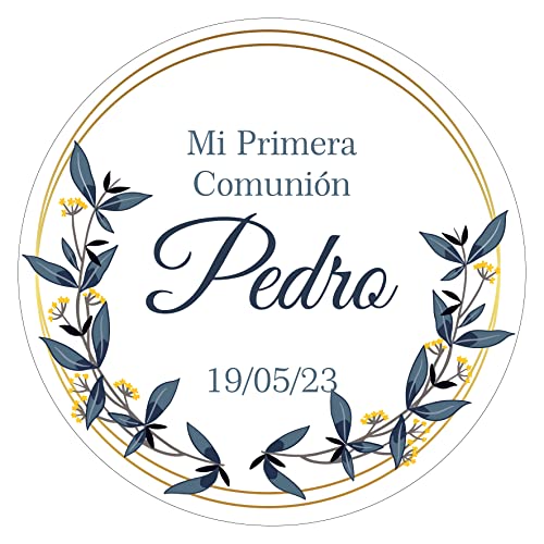 Pegatinas Personalizadas Comunion, Bautizos, Bodas En Vinilo Redondas – Detalles Para Invitados De Primera Comunion Niños Y Niñas 16 Modelos (Modelo 1)
