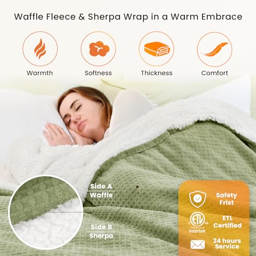 Blunique 230101ADSGKG Heated Blanket Electric Blanket King Waffle, 90X100 Inches Dual Controllers Sherpa Fleece Fast Heating Blanket 6 Heating Levels & 10 Hours Auto Off Etl Certification thumb #2