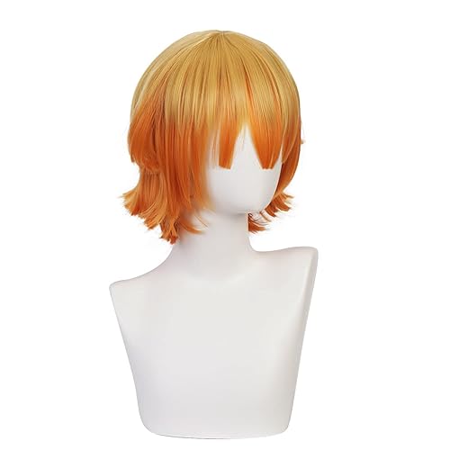 Miniatura 2 de MoeLoli Agatsuma Zenitsu para Demon Slayer Kimetsu no Yaiba Anime corto naranja disfraz pelucas de Halloween (Agatsuma Zenitsu)